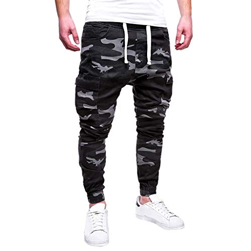 Pantalones Hombre Chandal Militar Moda Pantalones Deportivos para Hombres Cinturones de Amarre de Camuflaje Pantalon de Lazo Suelto Joggers