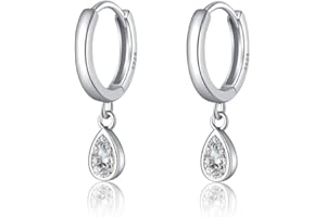 SLUYNZ 925 Sterling Silver Teardrop Small Hoop Earrings for Women CZ Hoop Huggie Earrings Droplet