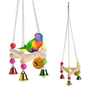Sage Square Playful Natural Wood Bead Chain Swing Toy for Parrot, Budgies, Cockatiel, Lovebird, Budgerigar, Sun Conure, Finch, African Grey, Canary, Cockatoo, Macaw Birds.
