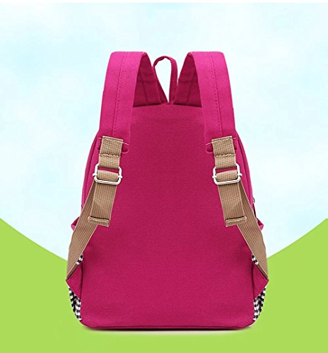 Moolecole Cartoon 3D Rabbit Doll Kids Kindergarten Backpack Canvas Toddler Girls Nursery School Bag Bookbag Rose Red