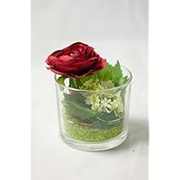 Rote Ranunkel im Bodegaglas -Tischdeko,Tischgesteck mit künstlichen Blumen