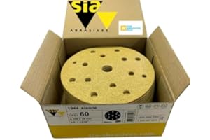 ABRAMESH 150mm / 6inch 15 Hole Sanding Discs Aluminium Oxide Perfect for wood box of 50 hook and loop velcour backed (100 Grit)