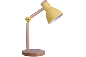 BEL AIR HOME - Lámpara Flexo de Escritorio TEACHER - 1xE-27 - Madera y Metal - Diseño Moderno y Elegante para Oficinas y Escritorios de Casa - Altura de 47cm (No Incluye Bombilla) (AMARILLO)