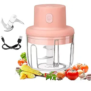 Portable USB Rechargeable Electric Chopper for Fruit, Vegetable, Onion, Garlic - Food Cutter, Speedy Chopper, Mini Slicer, Food Processor (250 ml) - Pink, 45 Watts