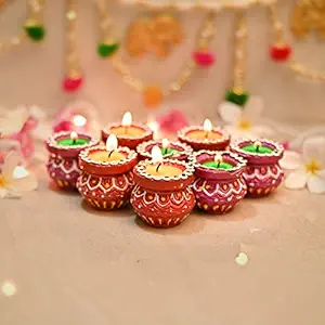 Collectible India Handmade Matki Candles Diwali Gift Set - Diwali Candles Set - Decoration Items for Home Decor - Wax Clay Candles for Diwali Christmas Xmas Decorations Items for Home (Set of 8)