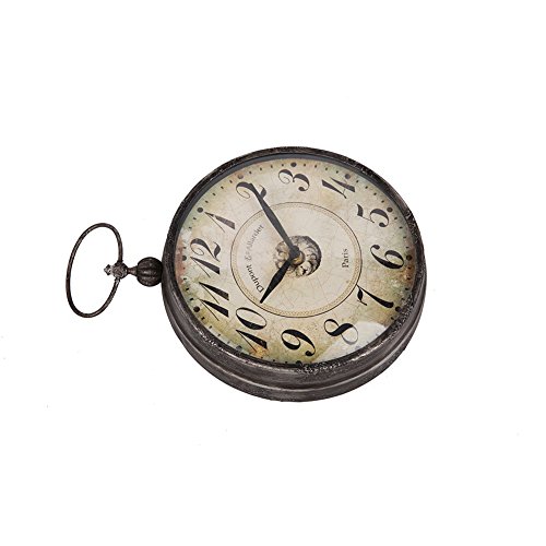 NIKKY HOME Wandbehang Uhr mit Handgriff -Taschen-Uhr-Design für Wohnzimmer Badezimmer Dekoration Vintage Distressed Finish Metall - 4
