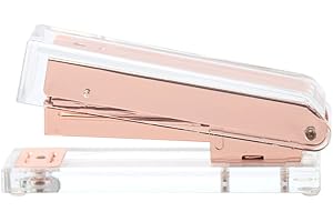 NATSUMEBASICS Clear Acrylic Rose Gold Stapler Luxury Desktop Manual Staplers with Top Modern Design Sleek Office and Desk Accessories Supplies Gift Idea (Rose Gold)