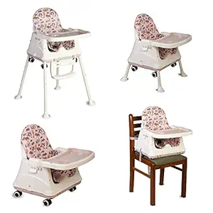 LuvLap High Chair for Baby/Kids, Toddler Feeding Booster Seat with Wheels, 3 Height adjustments, with Cushion, 6 Month to 3 Years, Portable (Pink)