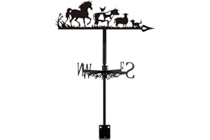 SUPERDANT Farm Animals Weather Vane for Roof Horse Metal Weathervane Cow Goat Wind Vanes for Sheds Black Wind Direction Indicator for Farmhouse Yard Farm Shed Garden Decoration