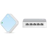 TP-Link TL-WR802N Nano Router N300 Wi-Fi Portatile, 300 Mbps, 1 Porta LAN/WAN & TL-SF1005D Switch Desktop, 5 Porte RJ45 10/10