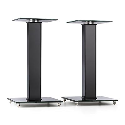 auna BS-03S - Support pour paire d'enceinte en aluminium, verre et MDF avec conduite de câbles (surface de 20x20cm, supporte jusqu'à 10kg) - noir