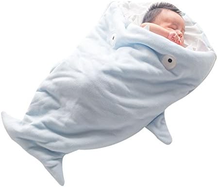 GreForest Cute Cartoon Shark Baby Sleeping Bag Polar Fleece Baby Swaddle Newborn Infant Sleeping Sack Warm Baby Blanket Warm Swaddle Anti-kicking Quilt (Blue)