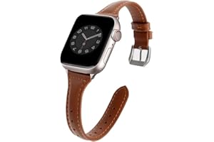 DEWFIGS ㅤ Wąski skórzany pasek kompatybilny z Apple Watch 38 mm, 40 mm, 41 mm, wymienny pasek do Apple Watch SE / iWatch serii 9, 8, 7, 6, 5, 4, 3, 2, 1, stylowy dodatek dla mężczyzn i kobiet, brązowy