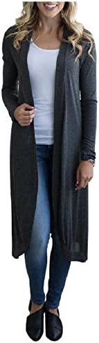 Issza Women's Casual Long Sleeve Open Front Solid Color Lightweight Long Maxi Cardigan