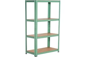 RAYDAN Estantería Verde Metálica Modular con 4 Baldas Ajustables | 7H Seven House | Estantería Uso Doméstico | Estantería Multiusos | Dimensiones 148x60x30cm | Aguanta hasta 240Kg