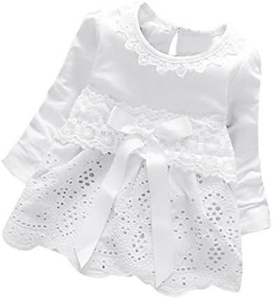 Baby Dress , DoraMe Girls Long Sleeve Party Lace Dress Flower Bow Princess Dress Kids Clothes (M/6-12m, White)