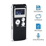 Enregistreur Vocal numérique Portable, dictaphone,enregistreur Audio,enregistreur numérique,8 Go Dictaphone Audio à Double Microphone pour Conférences/Réunions/Entretiens/et Cours