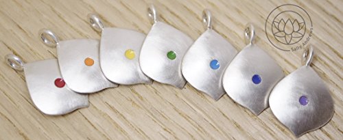 Sterling silver leaf colour charm pendant, Nadi Collection, large delicate necklace, perfect birthday present, colour dot pendant, gift boxed 5