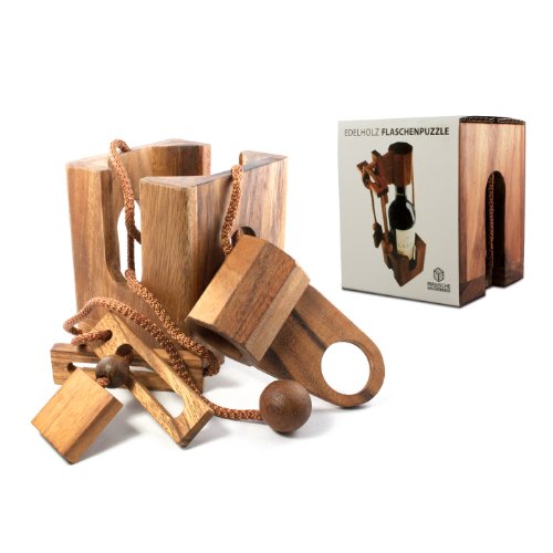 Flaschen-Puzzle aus dunklem Edelholz – Geschenk-Verpackung für Weinflaschen – Geduldspiel – Denkspiel – Geschicklichkeitsspiel - 4