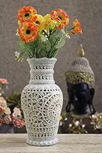 KC KULLICRAFT Handmade Soapstone Flower Carving Decorative Flower Vase (Standard, Brown)