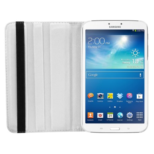 3in1 Set: kwmobile Hülle für Samsung Galaxy Tab 3 8.0 T3100 – 360° Standfunktion Case Tablet Schutzhülle Kunstleder – Smart Cover Tabletcase Weiß + Folie, kristallklar + Stylus, weiß - 4