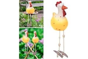 Finetoknow Garten Deko Huhn, Keramik Huhn Deko für Draußen, Zaunhocker Gelb Hühner Deko Garten Skulpturen Deko Lustige Gartendeko für Draußen Wetterfest