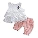 Produktbild LSAltd Mode Sommer Kleinkind Kinder Baby Mädchen Süße Blume Rüschen Kuchen Schicht Sleeveless Reine Farbe Tops + Einfarbig Laterne Shorts Baumwolle Outfit Set
