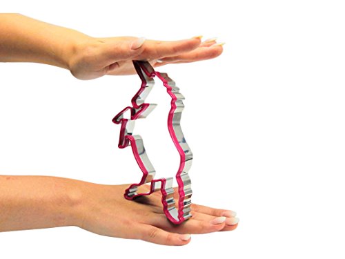 XXL großer Einhorn Plätzchen Ausstecher 16 cm Höhe Magic Punky Funky Unicorn Pink / rosa umrandet Ausdrückhilfe durch weichen Kunststoff / Edelstahl