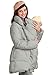 Front button waist ribbon down Maternity coat with baby pouch Gray UK size 8-10