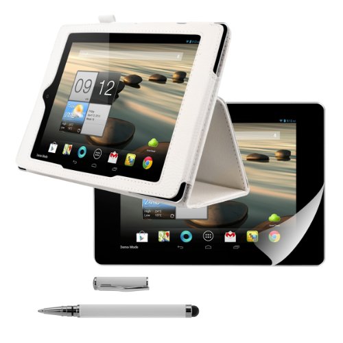 3in1 Set: kwmobile Hülle für Acer Iconia A1-810 / A1-811 - Tabletcover Slim Case Tablet Schutzhülle - Smart Cover Tabletcase Weiß + Folie, kristallklar + Stylus, Weiß