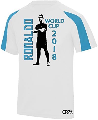 D2W Ronaldo CR7 World Cup 2018 Tribute Adults &amp; Childrens Sports Tee (Adult Medium 40", Arctic White/Sapphire Blue)
