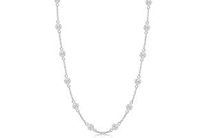 LeCalla 925 Sterling Silver Jewelry Italian Design Round Cubic Zirconia CZ Station Necklace Cable Chain Statement Necklace for Women 20 Inches