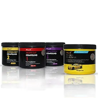 Wavex Heavy Hard Cut Rubbing Compound Plus Medium Cut and Final Finish Low Cut high Gloss with car Polish Premium Past Wax |Car Care kit (Set of 4)