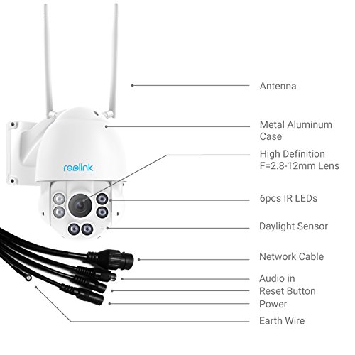 Reolink Wifi Camera 5 Megapixels Super HD 3072x1728 PTZ High Speed Dome 190ft Night Vision Motion Alert Outdoor Waterproof Built-in 32GB SD Card RLC-423WS