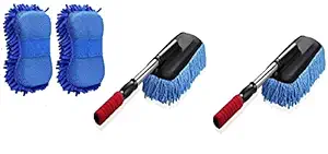 JUNGLI Telescopic Car Wax Drag Nano Fiber Car Wash Brush Car Dusting Tool Car Mop Wax Dash Duster Exterior Interior Cleaning Kit Car Duster 1 Pcs Set (Multi)