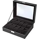 TecTake Uhrenbox Uhrenkasten Kunstleder - diverse Farben - (Schwarz 10 Uhren | Nr. 401537)