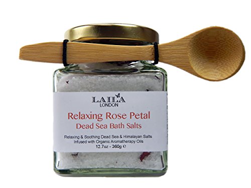 Relaxing Rose Bath Salts 100% Natural With Bamboo Spoon 350g Dead Sea & Epsom Salt Neroli Grapefruit Magnesium Oil Rich Helps Even Skin Tone and Prevent Dullnes