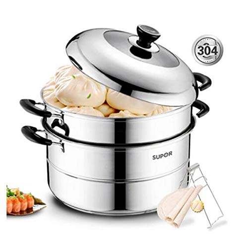 SFFSMD Cuiseur à vapeur en acier inoxydable 304 Double fond de grande capacité à deux couches Cuiseur à vapeur 32cm Double à la vapeur Pot de poisson cuisinière à induction Universel