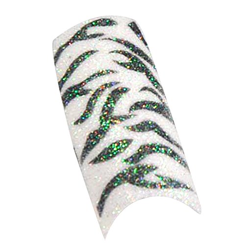 TOOGOO(R)100pcs Black White Zebra Design Tips Glitter Acrylic French False Nail Art Tips