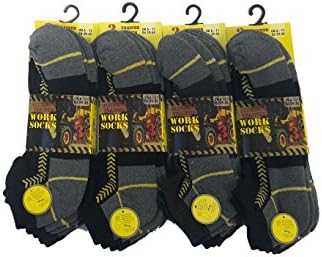Louise23 12 Pairs Mens Ultimate Outdoor Work Trainer Socks Builders Summer Running Cycling Reinforced Heel & Toe