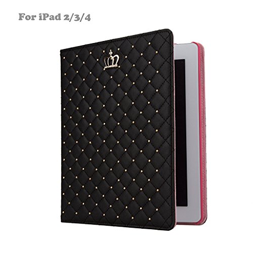 iPad Hülle, iPad 2/3/4 Schutzhülle, für Apple iPad 2, iPad 3, iPad 4 Fashion PU Leder KRONE Design Bling Schutz Smart Ständer Schutzhülle mit Auto Wake/Sleep schwarz schwarz - 4