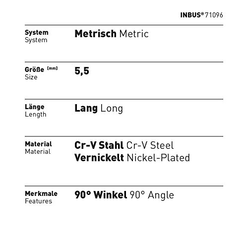 INBUS® Schlüssel 71096 5.5mm | Made in Germany | Sondergröße Einzelschlüssel |Inbusschlüssel Einzeln| Innensechskant-Schlüssel | Winkel-Schlüssel | Metrisch - 2