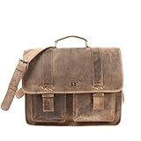 schulranzen leder kinder  LECONI große Aktentasche Retro Look Collegetasche Unisex DIN A4 Arbeitstasche Damen & Herren Lehrertasche echtes Büffel-Leder Bürotasche Schultasche 39x30x12cm braun LE3030-vin
