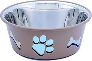 ELTON Paw & Bone Cutie Bowls (Brown) Dog Bowls Export Quality Inside Stainless Steel Dog Food Bowl Feeder Bowls Pet Bowl for Feeding Dogs Cats and Pets (Large -2Qt. /1.80 L)