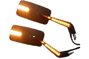 LZBBD Led Rectangle M10 10mm Motorcycle Side Rearview Mirror for Cruiser Chopper Bobber Custom