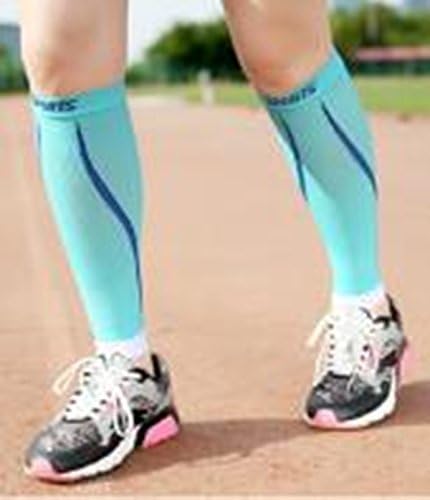 Veligoo Compression Leg Sleeves Leg Protection Sock Best Footless Calves Graduated Support Stockings for Sports Cycling Running Baseball Soccer Hiking Leg Sleeve Shin Support for Teenager and Adult Unisex (Ice blue, S/M)