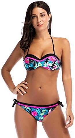 ZJENE31 ZJENE Striped Printing Swimwear Bandage Push-Up Padded Swimsuit (XL)