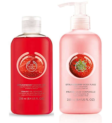 The Body Shop Strawberry Shower Gel 250ml + The Body Shop Strawberry Body Lotion Puree 250ml FOR NORMAL TO DRY SKIN