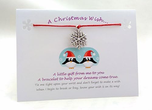 CHRISTMAS Wish String Bracelet, Snowflake Charm &amp; Quote Card (Aqua Cord). A Lovely Token Gift, Keepsake. Ideal For A Friend, Best Friend or Relative. Fun Little Stocking Filler.