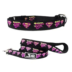 TDIT X ?DC Supergirl Dog Collar and Supergirl Dog Leash Combo (Size Medium/Large - 17 inch to 22 inch)